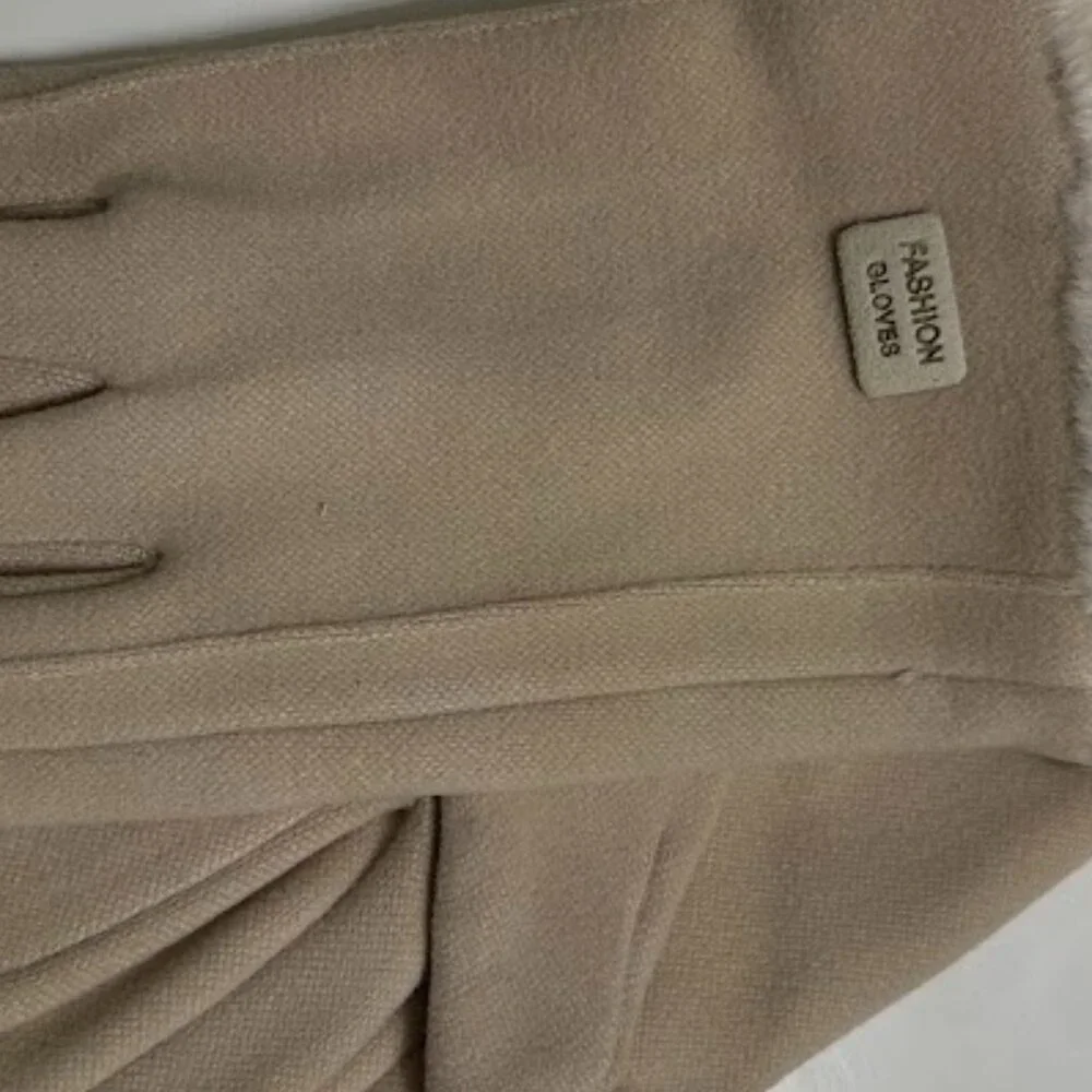 Beige Winter Gloves with Faux Fur Cuffs — Touchscreen Friendly